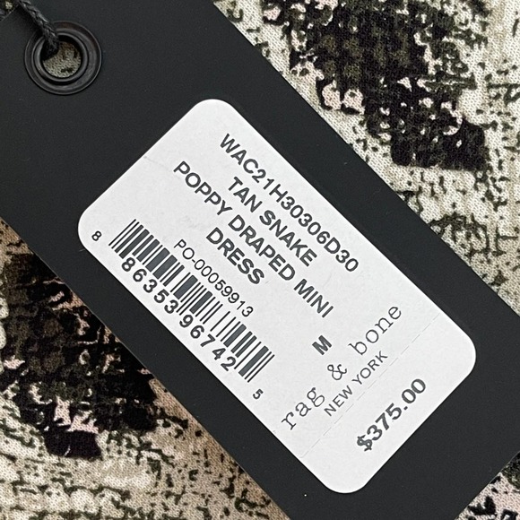 Rag & Bone Tan Snake Poppy Draped Mini Dress Long Sleeve Women's Size M NWT - Picture 9 of 11